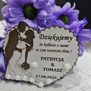 Podziękowania dla Gości Weselnych Magnes Premium -Cyrkonie i Perełki -Personalizowane Upominki UK