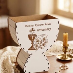 Personalizowane Pudełko Komunijne w kształcie Kielicha – Pamiątka Pierwszej Komunii Świętej