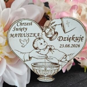 Drewniany Magnes na Chrzest Święty – Personalizowane Podziękowanie dla Gości