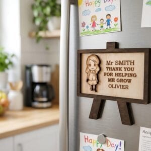 Personalizowany Magnes na Lodówkę dla Nauczyciela – Drewniana Tablica z Grawerem