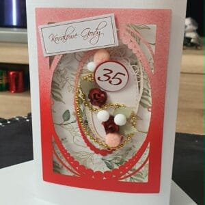 Kartka na 35. Rocznicę Ślubu – „Koralowe Gody” (Rękodzieło 3D) Z KOPERTĄ